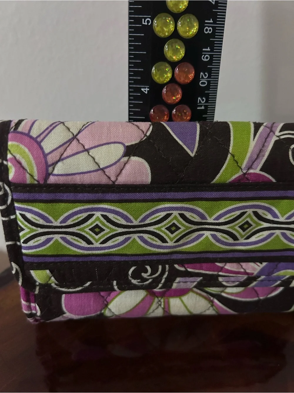Vera Bradley Quilted Floral Trifold Wallet in Purple, Green and Black